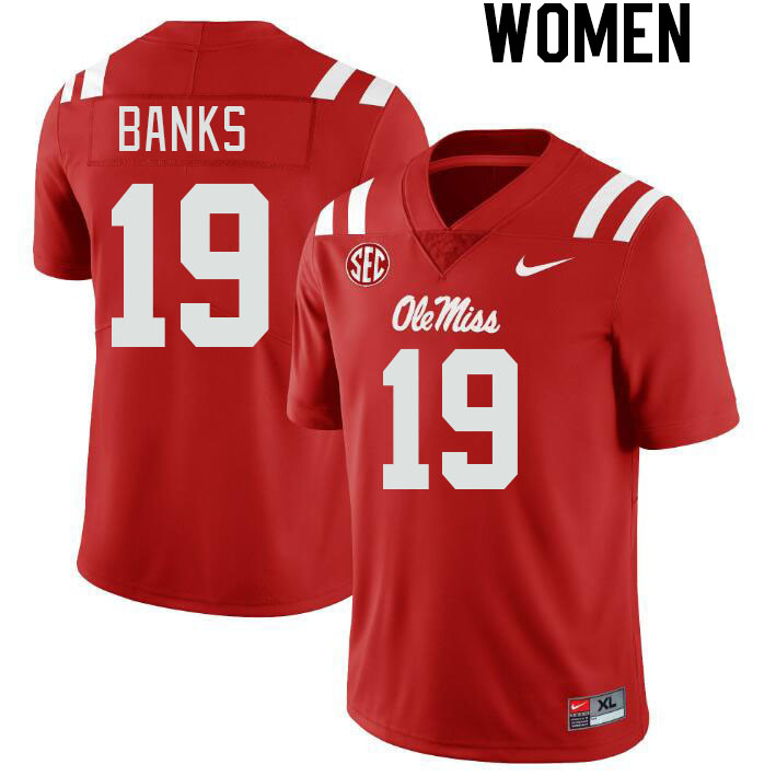 Women #19 Travaris Banks Ole Miss Rebels College Football Jerseys Stitched-Red